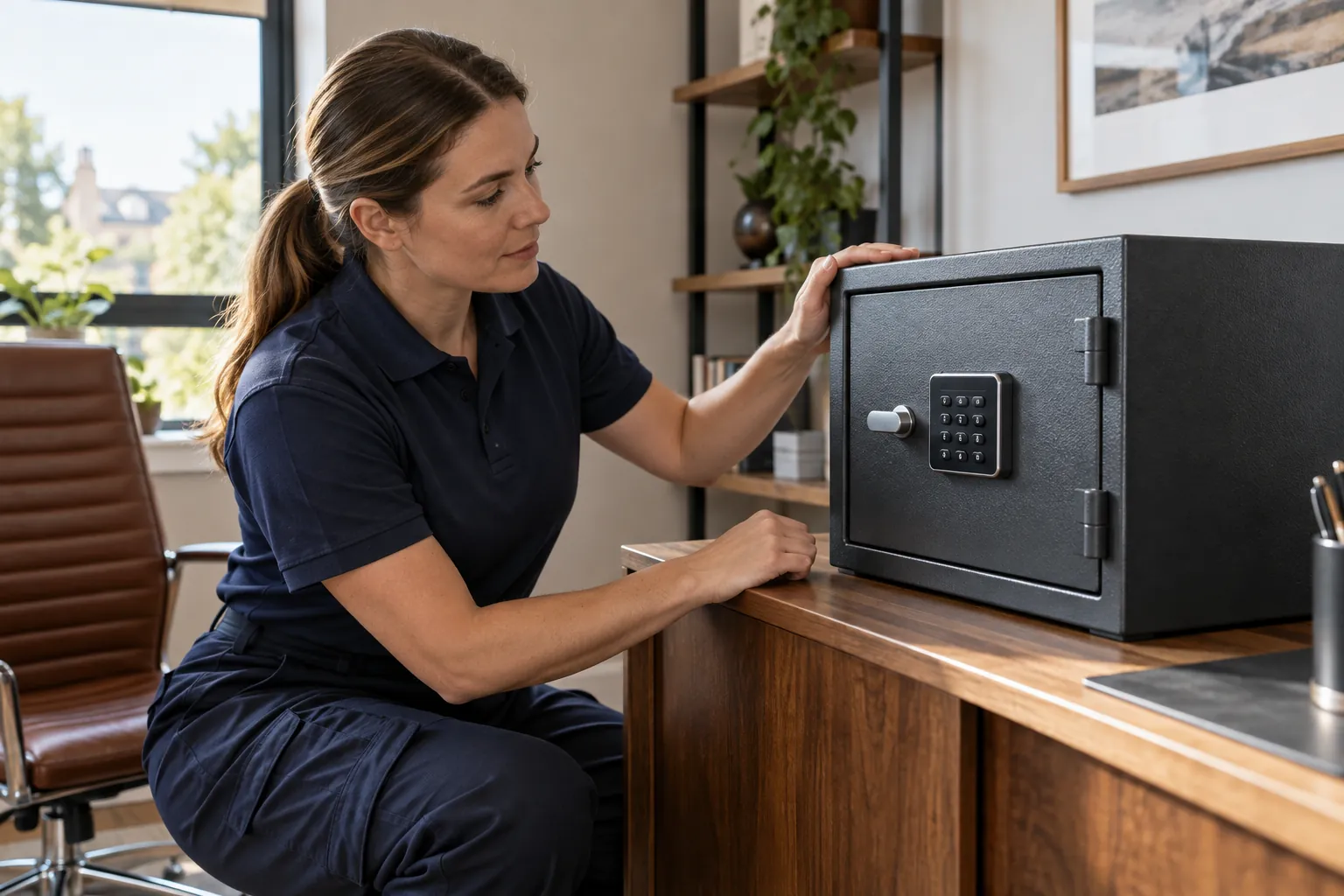 Technician assessing a digital safe